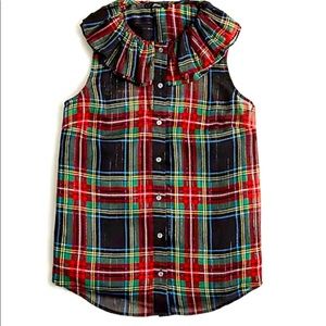 J. Crew Red and Blue Plaid Ruffle Blouse